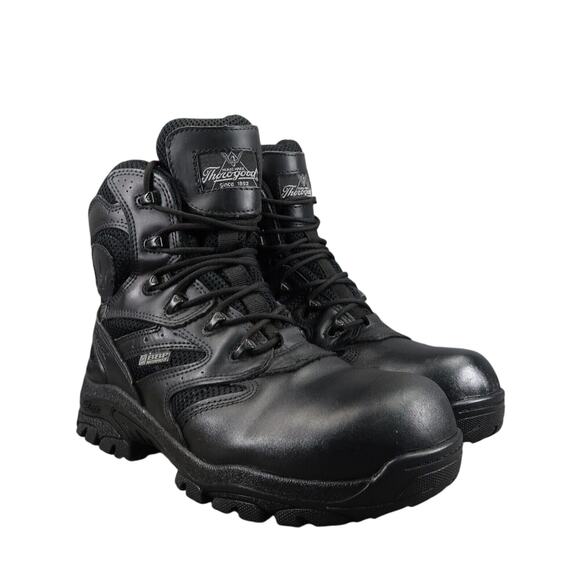 Thorogood Shoes Mens 8.5 Boots Work Comp Toe Leather Zip Lace Up Wide Fit Black - Picture 1 of 16